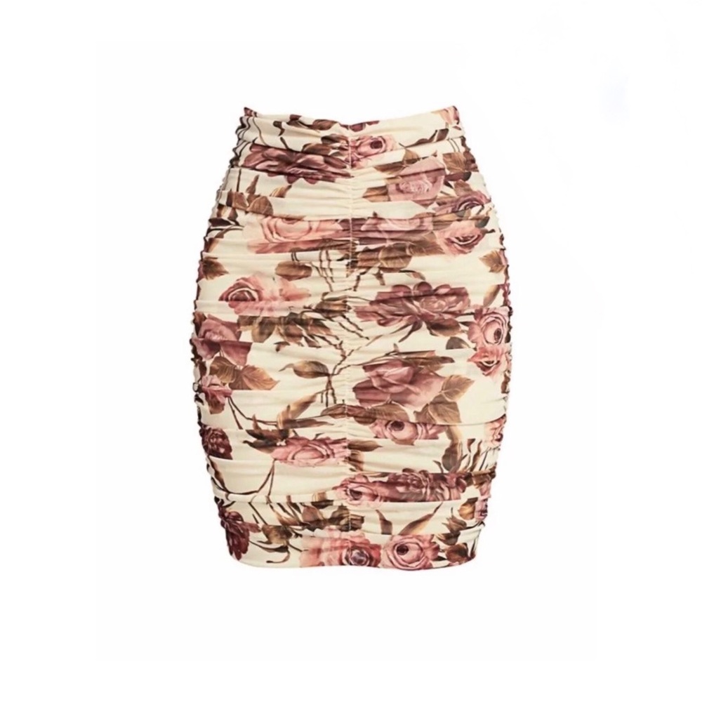 L'agence Mini Skirt Size XS Ruched, Veronica Shirred Floral Rose